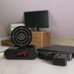 Target Wake Up Alarm Clock: Gunshot Alarm, Customizable Sound, 12-Hour Display, 2 Modes, 2 Game Modes, Battery/USB Powered, Novelty Gift